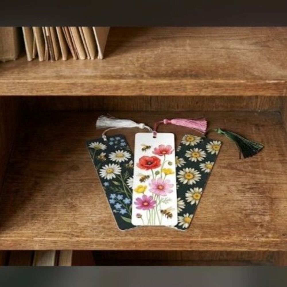Floral and Honeybee Bookmarks - Set of 3 Laminated Garden-Inspired Page Markers